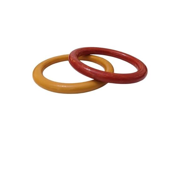 Vintage Marbled Yellow & Red Bakelite Bangle Bracelet Jewelry - Picture 2 of 4